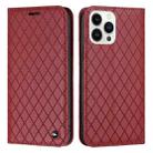 For iPhone 14 Pro S11 RFID Diamond Lattice Flip Leather Phone Case(Red) - 1