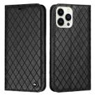 For iPhone 14 Pro S11 RFID Diamond Lattice Flip Leather Phone Case(Black) - 1