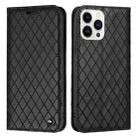 For iPhone 14 Pro Max S11 RFID Diamond Lattice Flip Leather Phone Case (Black) - 1