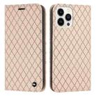 For iPhone 14 Pro Max S11 RFID Diamond Lattice Flip Leather Phone Case (Light Pink) - 1