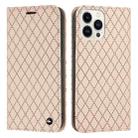 For iPhone 13 Pro Max S11 RFID Diamond Lattice Flip Leather Phone Case (Light Pink) - 1