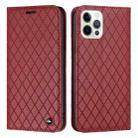For iPhone 12 / 12 Pro S11 RFID Diamond Lattice Flip Leather Phone Case(Red) - 1
