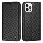 For iPhone 12 / 12 Pro S11 RFID Diamond Lattice Flip Leather Phone Case(Black) - 1