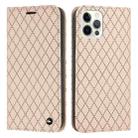 For iPhone 12 / 12 Pro S11 RFID Diamond Lattice Flip Leather Phone Case(Light Pink) - 1