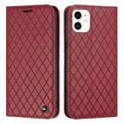 For iPhone 11 S11 RFID Diamond Lattice Flip Leather Phone Case (Red) - 1