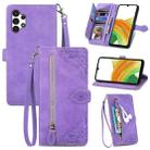 For Samsung Galaxy A13 4G Embossed Flower Shockproof Leather Phone Case(Purple) - 1