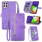 For Samsung Galaxy A22 4G Embossed Flower Shockproof Leather Phone Case(Purple) - 1