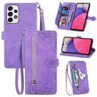 For Samsung Galaxy A33 5G Embossed Flower Shockproof Leather Phone Case(Purple) - 1