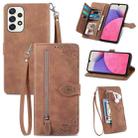 For Samsung Galaxy A33 5G Embossed Flower Shockproof Leather Phone Case(Brown) - 1