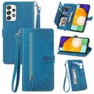 For Samsung Galaxy A52 5G Embossed Flower Shockproof Leather Phone Case(Blue) - 1