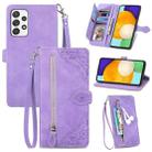 For Samsung Galaxy A52 5G Embossed Flower Shockproof Leather Phone Case(Purple) - 1