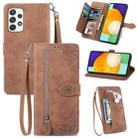 For Samsung Galaxy A52 5G Embossed Flower Shockproof Leather Phone Case(Brown) - 1