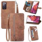 For Samsung Galaxy S20 FE Embossed Flower Shockproof Leather Phone Case(Brown) - 1