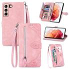 For Samsung Galaxy S21+ 5G Embossed Flower Shockproof Leather Phone Case(Pink) - 1