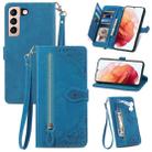 For Samsung Galaxy S21+ 5G Embossed Flower Shockproof Leather Phone Case(Blue) - 1