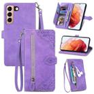 For Samsung Galaxy S21 Ultra 5G Embossed Flower Shockproof Leather Phone Case(Purple) - 1