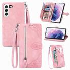 For Samsung Galaxy S22+ 5G Embossed Flower Shockproof Leather Phone Case(Pink) - 1