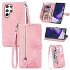 For Samsung Galaxy S22 Ultra 5G Embossed Flower Shockproof Leather Phone Case(Pink) - 1