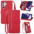 For Samsung Galaxy S22 Ultra 5G Embossed Flower Shockproof Leather Phone Case(Red) - 1