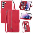 For Samsung Galaxy S22 5G Embossed Flower Shockproof Leather Phone Case(Red) - 1