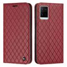 For vivo Y21 / Y33s / Y21s S11 RFID Diamond Lattice Flip Leather Phone Case(Red) - 1