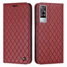 For vivo Y51s / Y51a / Y51 2020 S11 RFID Diamond Lattice Flip Leather Phone Case(Red) - 1