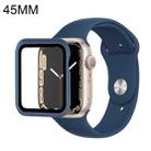 For Apple Watch Series 7 45mm Silicone Watch Band Case with Screen Film Set(Dark Blue) - 1