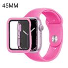 For Apple Watch Series 7 45mm Silicone Watch Band Case with Screen Film Set(Rose Red) - 1
