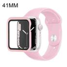 For Apple Watch Series 7 41mm Silicone Watch Band Case with Screen Film Set(Pink) - 1