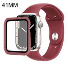 For Apple Watch Series 7 41mm Silicone Watch Band Case with Screen Film Set(Wine Red) - 1