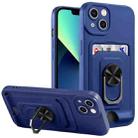 For iPhone 14 Ring Kickstand Card Wallet TPU Phone Case (Blue) - 1