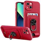For iPhone 14 Plus Ring Kickstand Card Wallet TPU Phone Case (Red) - 1