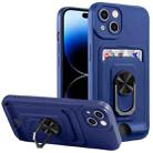 For iPhone 14 Pro Ring Kickstand Card Wallet TPU Phone Case(Blue) - 1