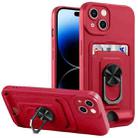 For iPhone 14 Pro Ring Kickstand Card Wallet TPU Phone Case(Red) - 1