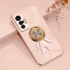 For vivo X70 Pro 6D Plating Astronaut Ring Kickstand Phone Case(Light Pink) - 1