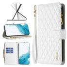 For Samsung Galaxy S22 5G Diamond Lattice Zipper Wallet Leather Flip Phone Case(White) - 1