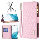 For Samsung Galaxy S22 5G Diamond Lattice Zipper Wallet Leather Flip Phone Case(Pink) - 1