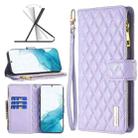 For Samsung Galaxy S22 5G Diamond Lattice Zipper Wallet Leather Flip Phone Case(Purple) - 1