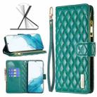 For Samsung Galaxy S22+ 5G Diamond Lattice Zipper Wallet Leather Flip Phone Case(Green) - 1