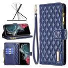 For Samsung Galaxy S22 Ultra 5G Diamond Lattice Zipper Wallet Leather Flip Phone Case(Blue) - 1