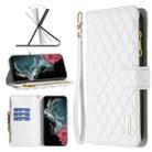 For Samsung Galaxy S22 Ultra 5G Diamond Lattice Zipper Wallet Leather Flip Phone Case(White) - 1