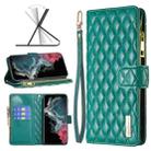 For Samsung Galaxy S22 Ultra 5G Diamond Lattice Zipper Wallet Leather Flip Phone Case(Green) - 1