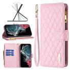 For Samsung Galaxy S22 Ultra 5G Diamond Lattice Zipper Wallet Leather Flip Phone Case(Pink) - 1