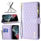 For Samsung Galaxy S22 Ultra 5G Diamond Lattice Zipper Wallet Leather Flip Phone Case(Purple) - 1