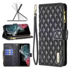 For Samsung Galaxy S22 Ultra 5G Diamond Lattice Zipper Wallet Leather Flip Phone Case(Black) - 1