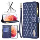 For Samsung Galaxy S21 5G Diamond Lattice Zipper Wallet Leather Flip Phone Case(Blue) - 1