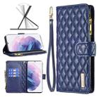 For Samsung Galaxy S21+ 5G Diamond Lattice Zipper Wallet Leather Flip Phone Case(Blue) - 1