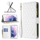 For Samsung Galaxy S21+ 5G Diamond Lattice Zipper Wallet Leather Flip Phone Case(White) - 1