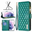 For Samsung Galaxy S21+ 5G Diamond Lattice Zipper Wallet Leather Flip Phone Case(Green) - 1