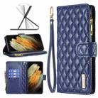 For Samsung Galaxy S21 Ultra 5G Diamond Lattice Zipper Wallet Leather Flip Phone Case(Blue) - 1